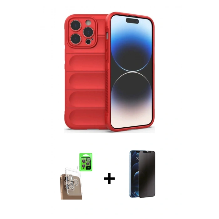 MARSİLYAN™- iPhone 16 Pro Kılıf Atlas Koleksiyonu - Siyah 3D Antistatik Hayalet Cam Ekran Koruyucu + Raze Metal Kamera Lens - CLTM
