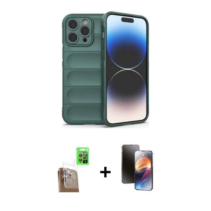 MARSİLYAN™- iPhone 16 Pro Kılıf Atlas Koleksiyonu - Siyah 3D Antistatik Mat Seramik Nano Ekran Koruyucu + Raze Metal Kamera Lens - CLTM