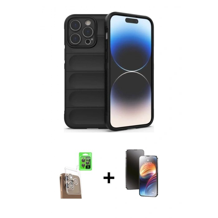 MARSİLYAN™- iPhone 16 Pro Kılıf Atlas Koleksiyonu - Siyah 3D Antistatik Mat Seramik Nano Ekran Koruyucu + Raze Metal Kamera Lens - CLTM