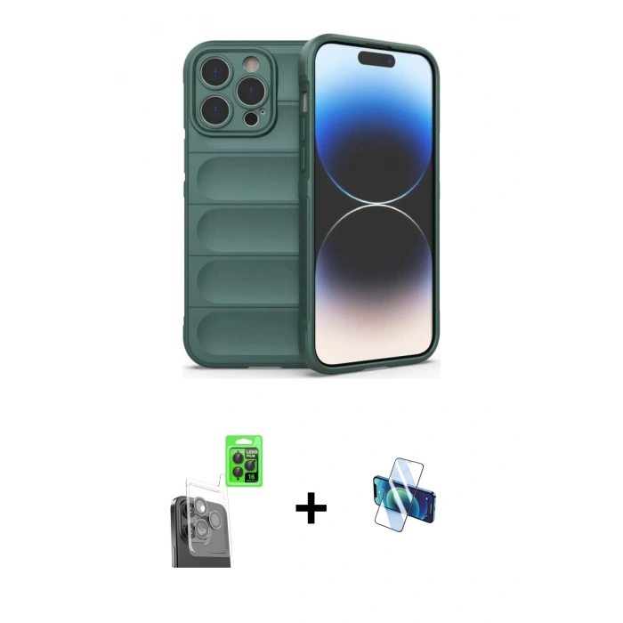MARSİLYAN™- iPhone 16 Pro Kılıf Atlas Koleksiyonu - Siyah 3D Antistatik Seramik Nano Ekran Koruyucu + Raze Metal Kamera Lens - SH