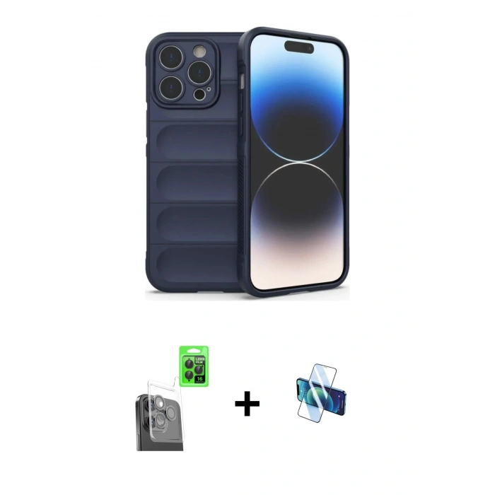 MARSİLYAN™- iPhone 16 Pro Kılıf Atlas Koleksiyonu - Siyah 3D Antistatik Seramik Nano Ekran Koruyucu + Raze Metal Kamera Lens - SH