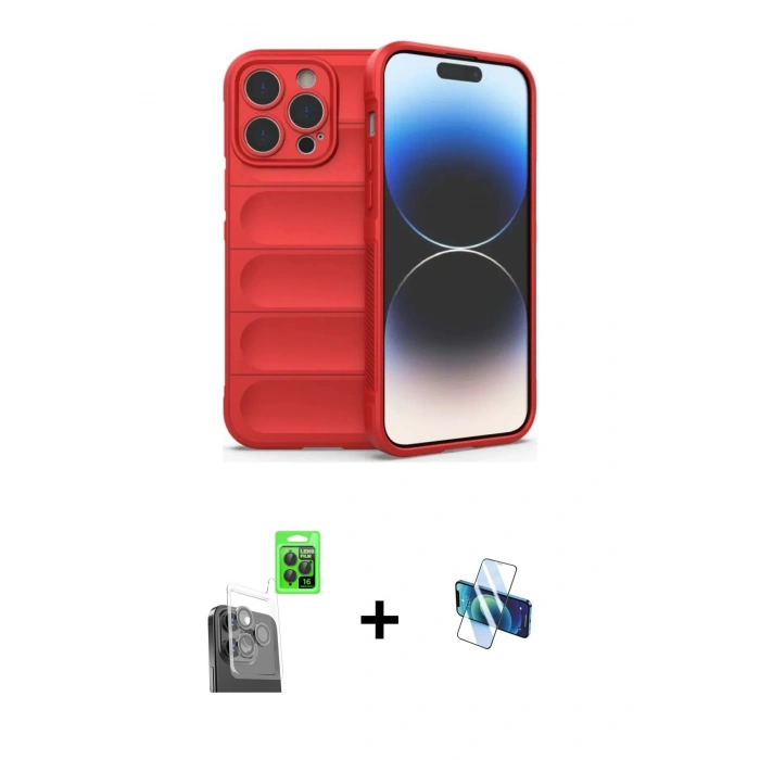 MARSİLYAN™- iPhone 16 Pro Kılıf Atlas Koleksiyonu - Siyah 3D Antistatik Seramik Nano Ekran Koruyucu + Raze Metal Kamera Lens - SH