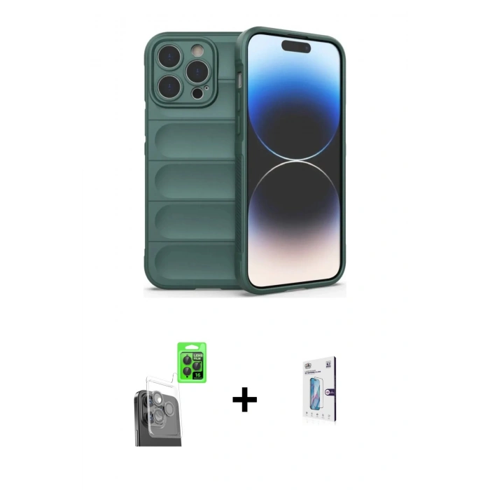 MARSİLYAN™- iPhone 16 Pro Kılıf Atlas Koleksiyonu - Siyah Bilvis 0.18mm Plus Cam Ekran Koruyucu + Raze Metal Kamera Lens - SH