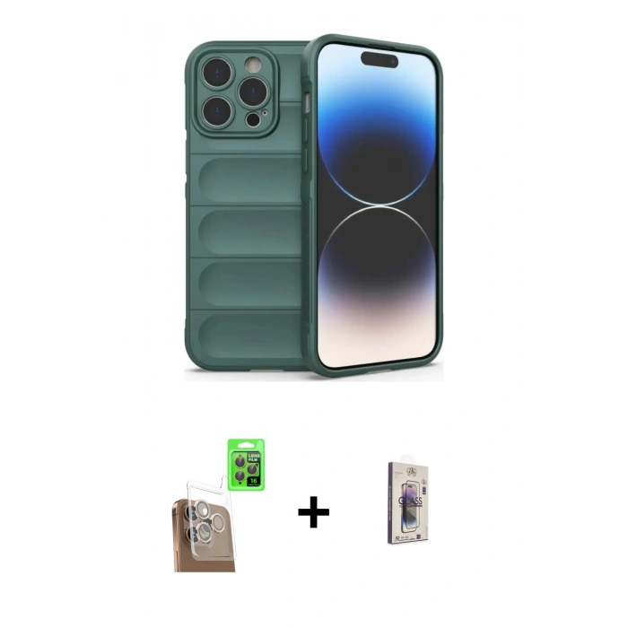 MARSİLYAN™- iPhone 16 Pro Kılıf Atlas Koleksiyonu - Siyah Bilvis 3D Cam Ekran Koruyucu + Raze Metal Kamera Lens - CLTM