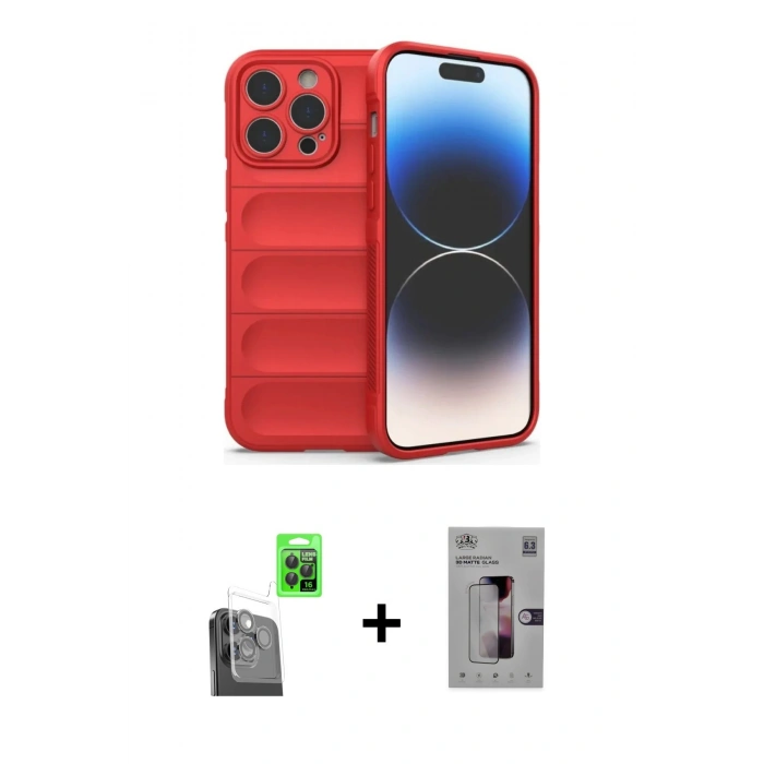 MARSİLYAN™- iPhone 16 Pro Kılıf Atlas Koleksiyonu - Siyah Bilvis 3D Mat Cam Ekran Koruyucu + Raze Metal Kamera Lens - SH
