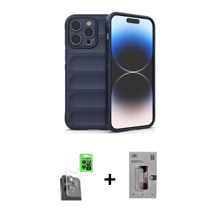 MARSİLYAN™- iPhone 16 Pro Kılıf Atlas Koleksiyonu - Siyah Bilvis 3D Mat Cam Ekran Koruyucu + Raze Metal Kamera Lens - SH