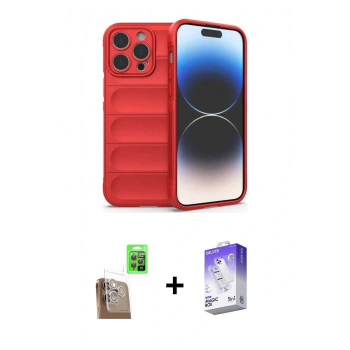 MARSİLYAN™- iPhone 16 Pro Kılıf Atlas Koleksiyonu - Siyah Bilvis 5in1 3D Magic Cam Ekran Koruyucu + Raze Metal Kamera Lens - CLTM