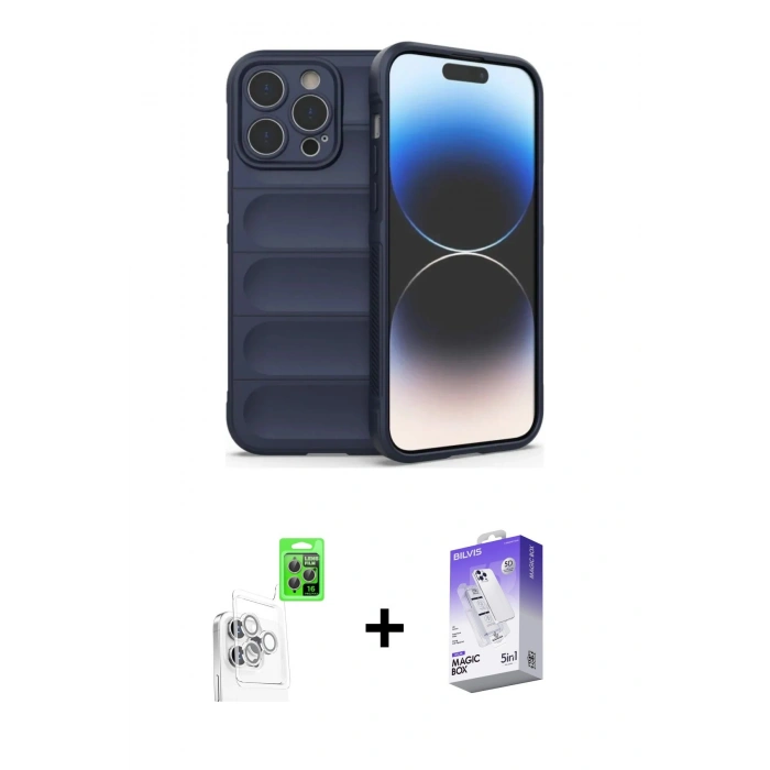 MARSİLYAN™- iPhone 16 Pro Kılıf Atlas Koleksiyonu - Siyah Bilvis 5in1 3D Magic Cam Ekran Koruyucu + Raze Metal Kamera Lens - BZ