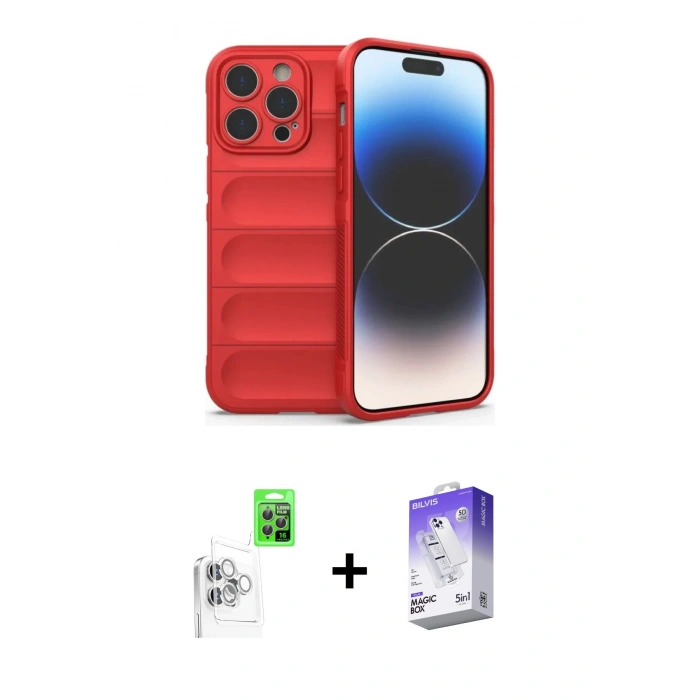 MARSİLYAN™- iPhone 16 Pro Kılıf Atlas Koleksiyonu - Siyah Bilvis 5in1 3D Magic Cam Ekran Koruyucu + Raze Metal Kamera Lens - BZ