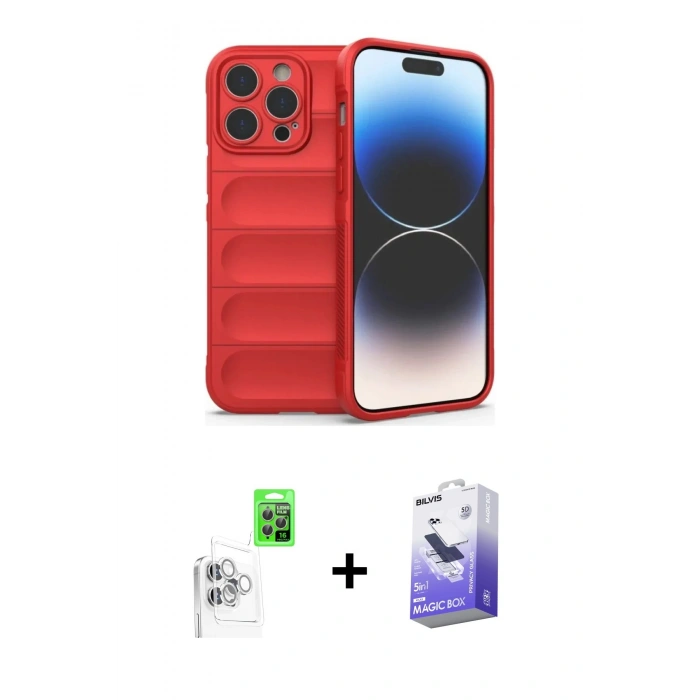 MARSİLYAN™- iPhone 16 Pro Kılıf Atlas Koleksiyonu - Siyah Bilvis 5in1 5D Magic Hayalet Cam Ekran Koruyucu + Raze Metal Kamera Lens - BZ
