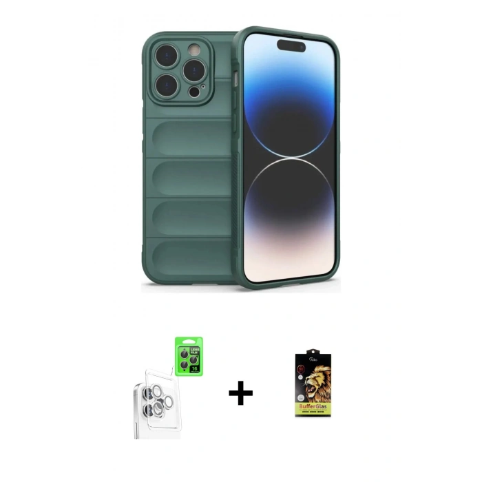 MARSİLYAN™- iPhone 16 Pro Kılıf Atlas Koleksiyonu - Siyah Buffer Cam Ekran Koruyucu + Raze Metal Kamera Lens - BZ