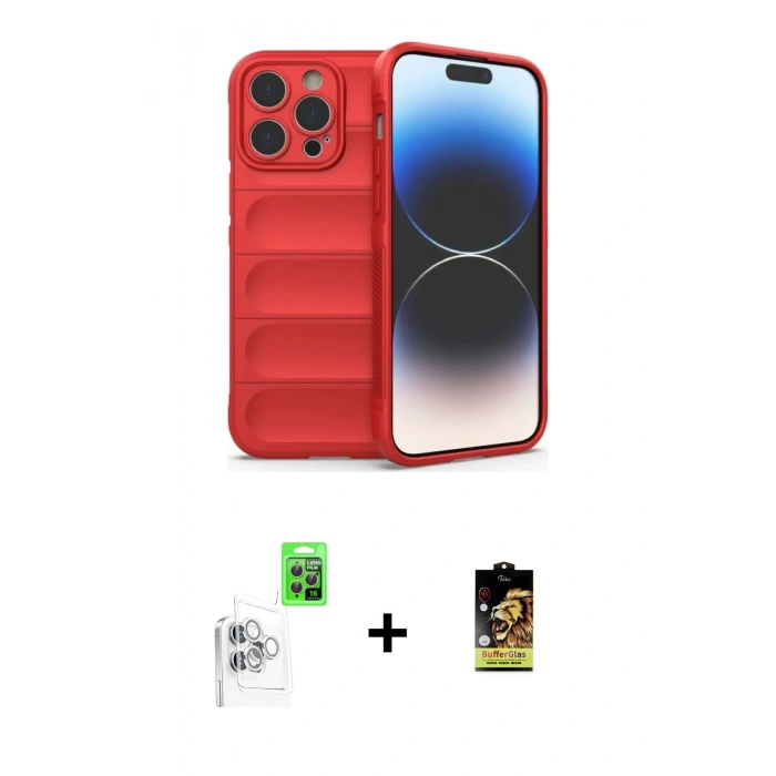 MARSİLYAN™- iPhone 16 Pro Kılıf Atlas Koleksiyonu - Siyah Buffer Cam Ekran Koruyucu + Raze Metal Kamera Lens - BZ