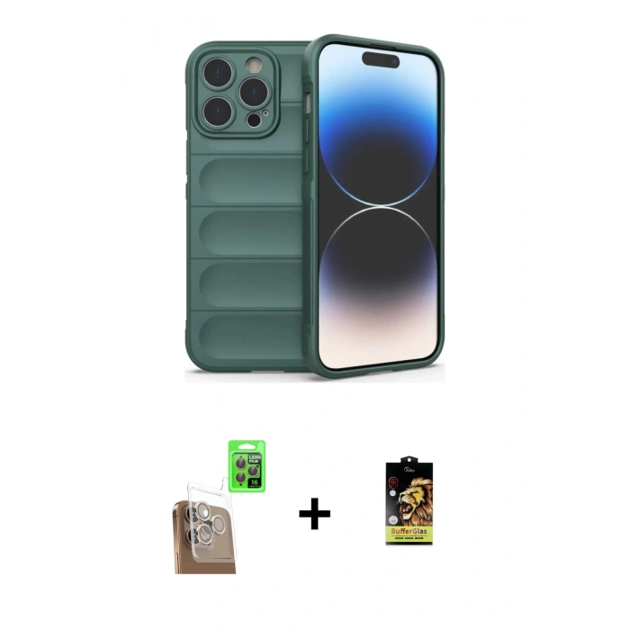 MARSİLYAN™- iPhone 16 Pro Kılıf Atlas Koleksiyonu - Siyah Buffer Cam Ekran Koruyucu + Çöl Titanyum Raze Metal Kamera Lens