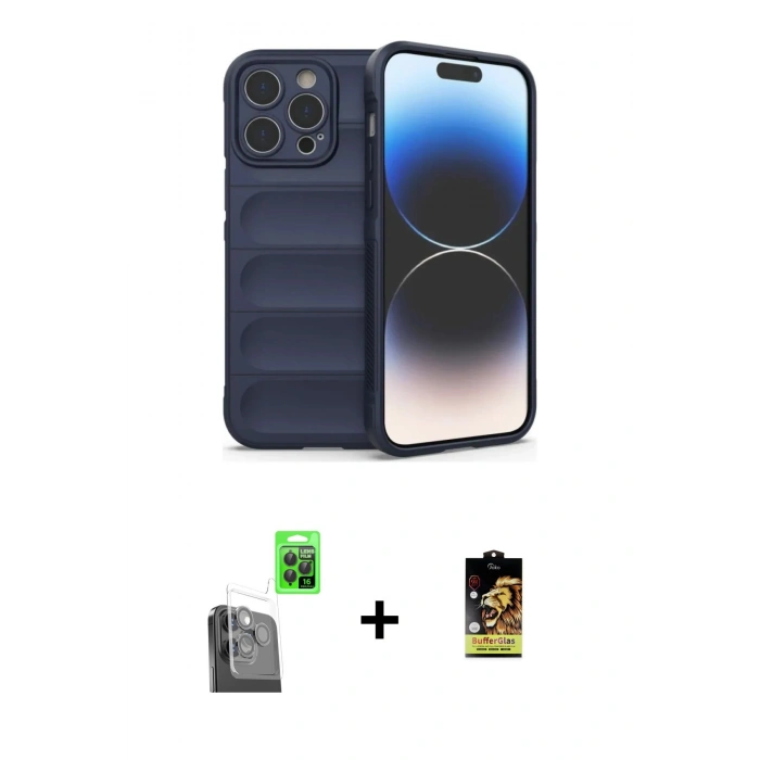 MARSİLYAN™- iPhone 16 Pro Kılıf Atlas Koleksiyonu - Siyah Buffer Cam Ekran Koruyucu + Raze Metal Kamera Lens - SH