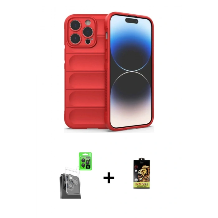 MARSİLYAN™- iPhone 16 Pro Kılıf Atlas Koleksiyonu - Siyah Buffer Cam Ekran Koruyucu + Raze Metal Kamera Lens - SH