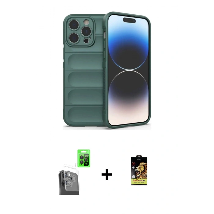 MARSİLYAN™- iPhone 16 Pro Kılıf Atlas Koleksiyonu - Siyah Buffer Cam Ekran Koruyucu + Raze Metal Kamera Lens - SH