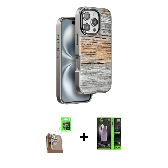 MARSİLYAN™- iPhone 16 Pro Kılıf Atlas Minimal Özel Seri - Şeffaf 360 Full Body Arka Koruyucu + Raze Metal Kamera Lens - CLTM