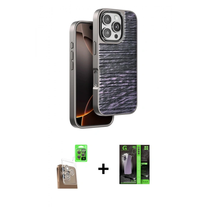 MARSİLYAN™- iPhone 16 Pro Kılıf Atlas Minimal Özel Seri - Şeffaf 360 Full Body Arka Koruyucu + Raze Metal Kamera Lens - CLTM