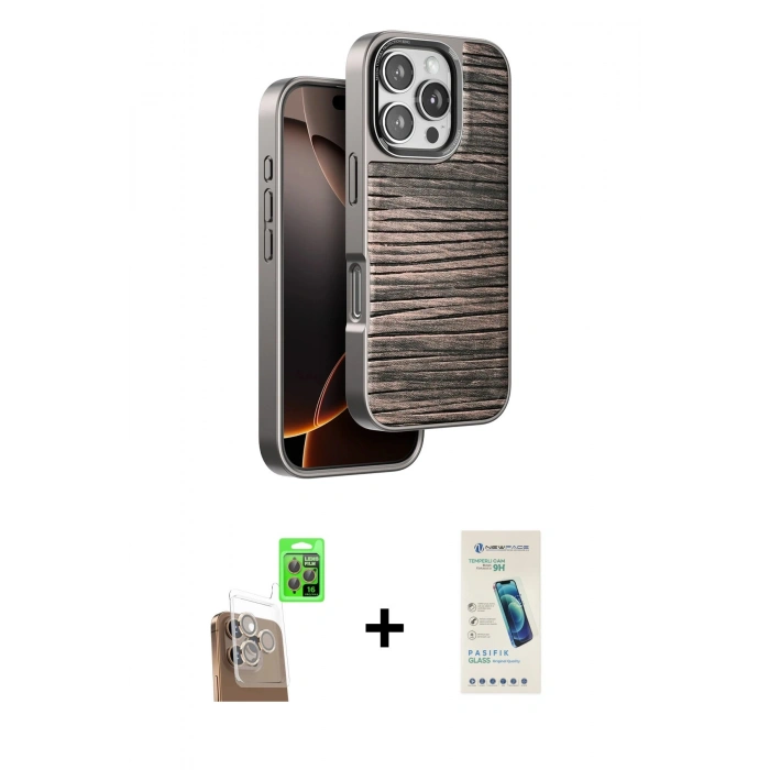 MARSİLYAN™- iPhone 16 Pro Kılıf Atlas Minimal Özel Seri - Şeffaf Pasifik Cam Ekran Koruyucu + Raze Metal Kamera Lens - CLTM