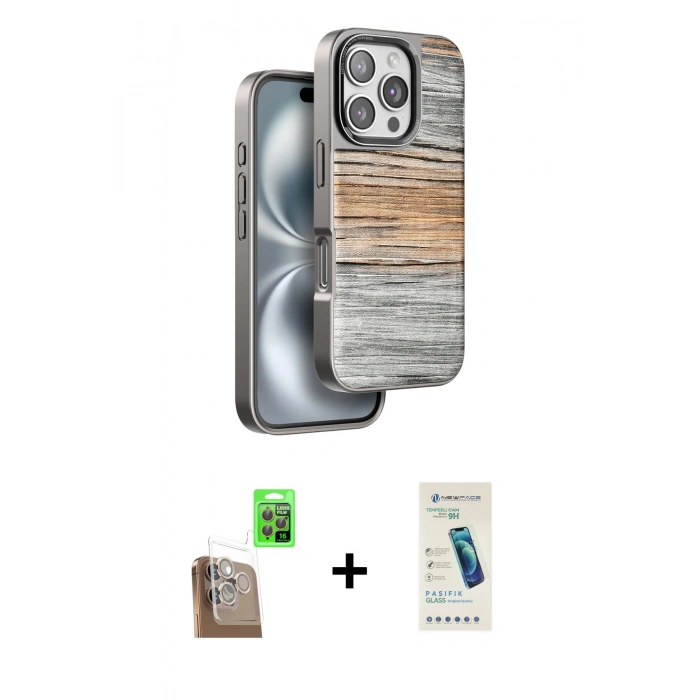 MARSİLYAN™- iPhone 16 Pro Kılıf Atlas Minimal Özel Seri - Şeffaf Pasifik Cam Ekran Koruyucu + Raze Metal Kamera Lens - CLTM