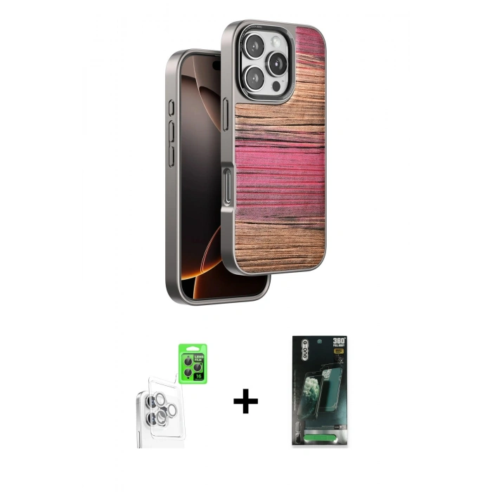 MARSİLYAN™- iPhone 16 Pro Kılıf Atlas Minimal Özel Seri - Siyah 360 Mat Full Body Arka Koruyucu + Raze Metal Kamera Lens - BZ