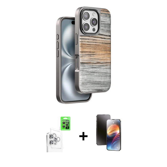 MARSİLYAN™- iPhone 16 Pro Kılıf Atlas Minimal Özel Seri - Siyah 3D Antistatik Mat Seramik Nano Ekran Koruyucu + Beyaz Raze Metal Kamera Lens