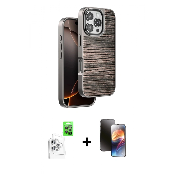 MARSİLYAN™- iPhone 16 Pro Kılıf Atlas Minimal Özel Seri - Siyah 3D Antistatik Mat Seramik Nano Ekran Koruyucu + Beyaz Raze Metal Kamera Lens