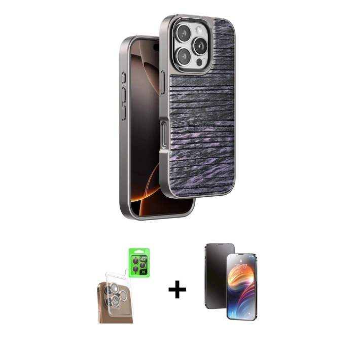 MARSİLYAN™- iPhone 16 Pro Kılıf Atlas Minimal Özel Seri - Siyah 3D Antistatik Mat Seramik Nano Ekran Koruyucu + Raze Metal Kamera Lens - CLTM