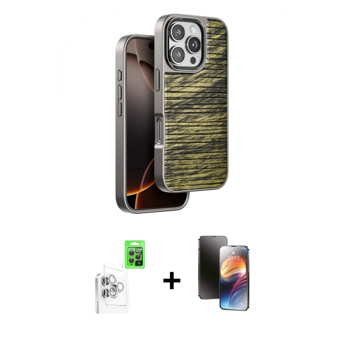 MARSİLYAN™- iPhone 16 Pro Kılıf Atlas Minimal Özel Seri - Siyah 3D Antistatik Mat Seramik Nano Ekran Koruyucu + Beyaz Raze Metal Kamera Lens