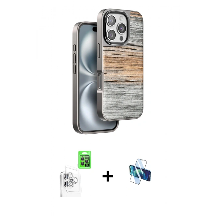 MARSİLYAN™- iPhone 16 Pro Kılıf Atlas Minimal Özel Seri - Siyah 3D Antistatik Seramik Nano Ekran Koruyucu + Raze Metal Kamera Lens - BZ