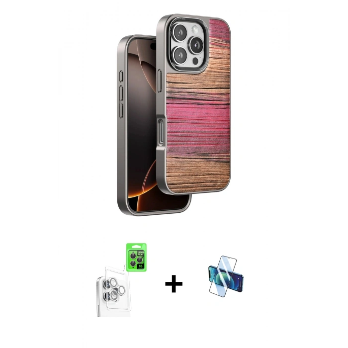 MARSİLYAN™- iPhone 16 Pro Kılıf Atlas Minimal Özel Seri - Siyah 3D Antistatik Seramik Nano Ekran Koruyucu + Raze Metal Kamera Lens - BZ