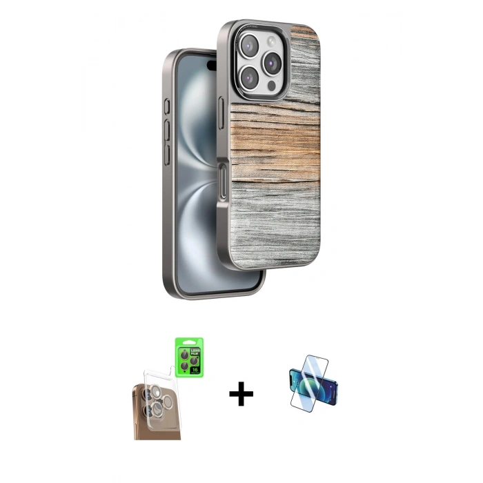 MARSİLYAN™- iPhone 16 Pro Kılıf Atlas Minimal Özel Seri - Siyah 3D Antistatik Seramik Nano Ekran Koruyucu + Raze Metal Kamera Lens - CLTM