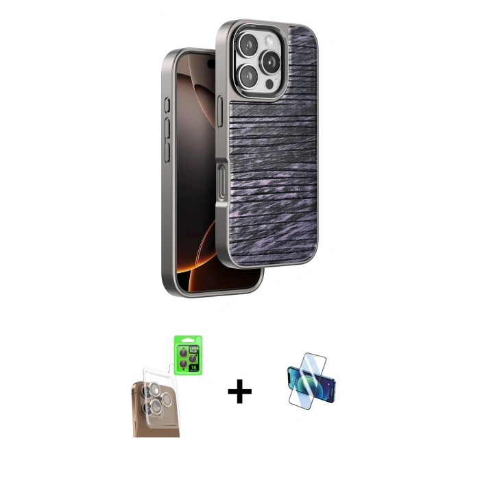 MARSİLYAN™- iPhone 16 Pro Kılıf Atlas Minimal Özel Seri - Siyah 3D Antistatik Seramik Nano Ekran Koruyucu + Raze Metal Kamera Lens - CLTM