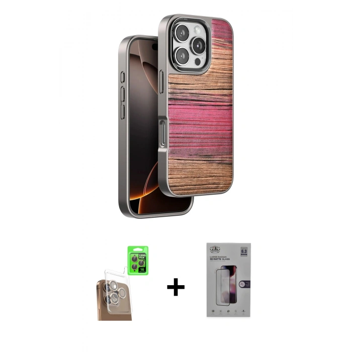 MARSİLYAN™- iPhone 16 Pro Kılıf Atlas Minimal Özel Seri - Siyah Bilvis 3D Mat Cam Ekran Koruyucu + Raze Metal Kamera Lens - CLTM