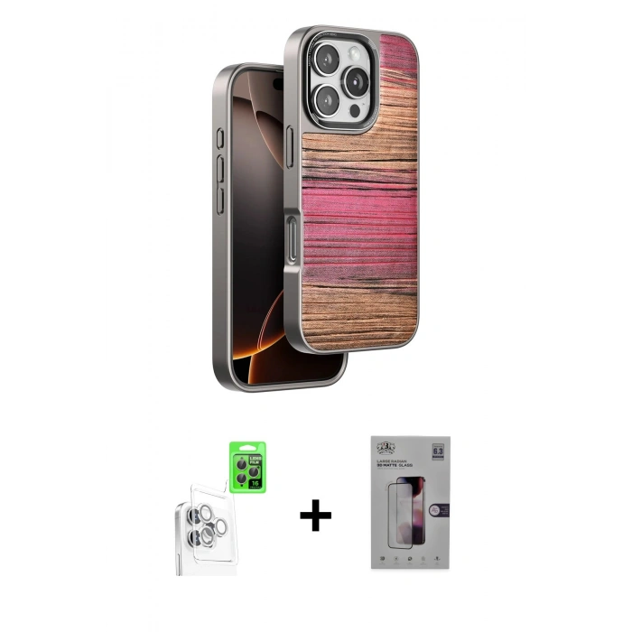 MARSİLYAN™- iPhone 16 Pro Kılıf Atlas Minimal Özel Seri - Siyah Bilvis 3D Mat Cam Ekran Koruyucu + Raze Metal Kamera Lens - BZ