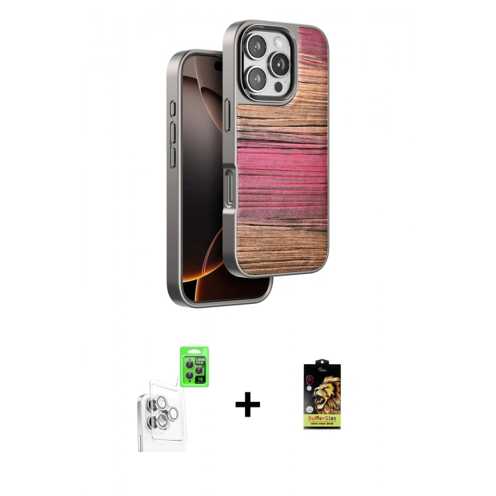 MARSİLYAN™- iPhone 16 Pro Kılıf Atlas Minimal Özel Seri - Siyah Buffer Cam Ekran Koruyucu + Raze Metal Kamera Lens - BZ