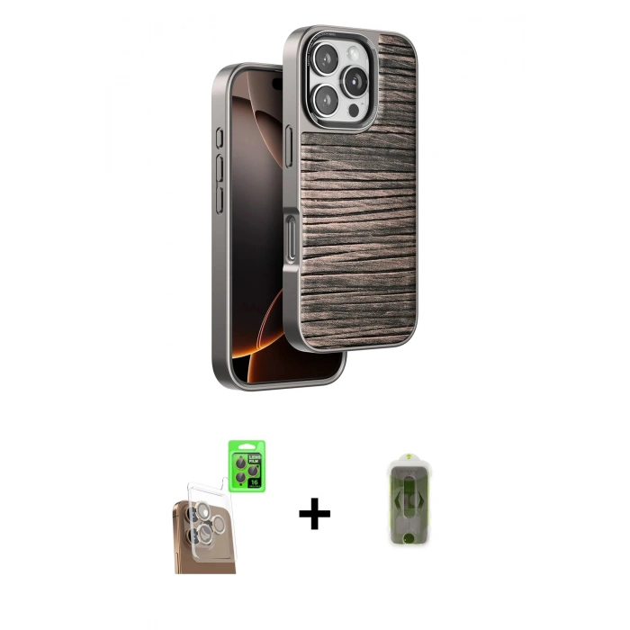 MARSİLYAN™- iPhone 16 Pro Kılıf Atlas Minimal Özel Seri - Siyah Joko Magic 5D Hayalet Cam + Raze Metal Kamera Lens - CLTM
