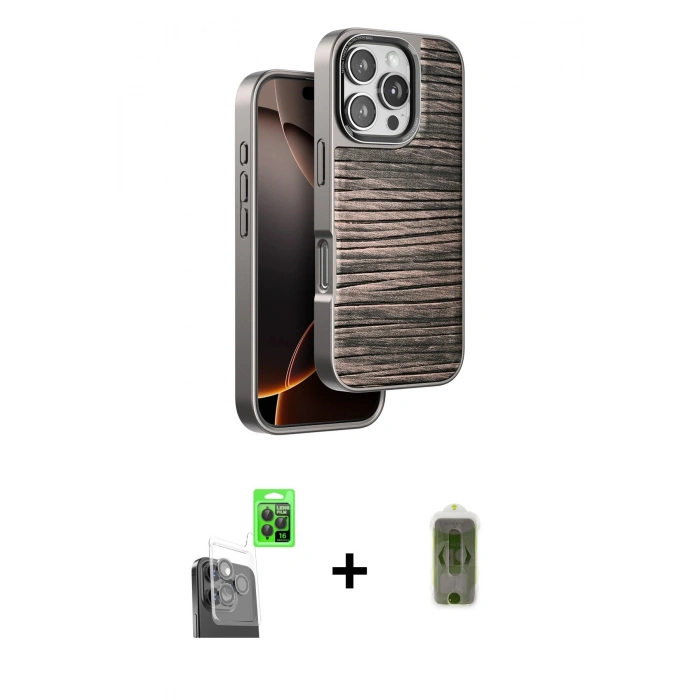 MARSİLYAN™- iPhone 16 Pro Kılıf Atlas Minimal Özel Seri - Siyah Joko Magic 5D Hayalet Cam + Siyah Raze Metal Kamera Lens