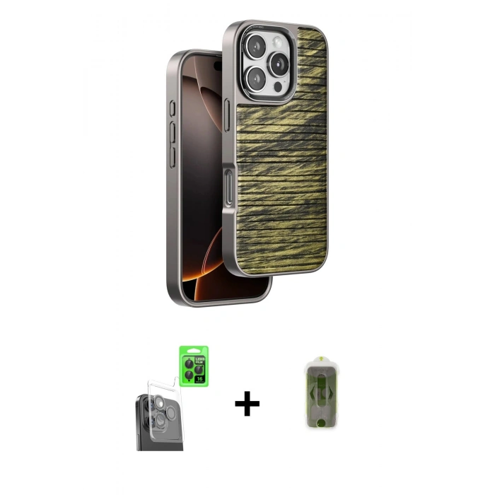 MARSİLYAN™- iPhone 16 Pro Kılıf Atlas Minimal Özel Seri - Siyah Joko Magic 5D Hayalet Cam + Siyah Raze Metal Kamera Lens