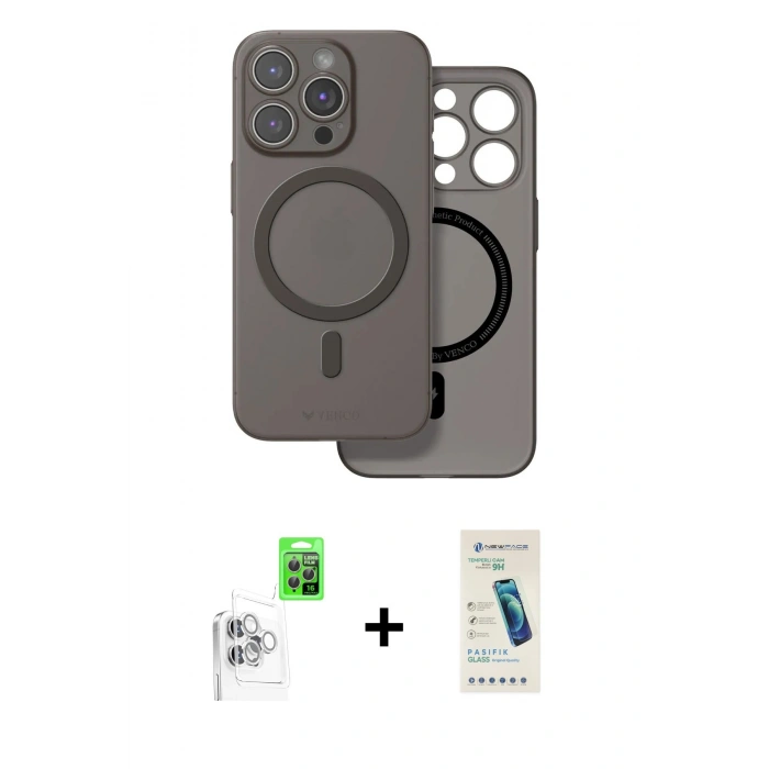 MARSİLYAN™- iPhone 16 Pro Kılıf Çekirdek Klasik - Şeffaf Pasifik Cam Ekran Koruyucu + Raze Metal Kamera Lens - BZ