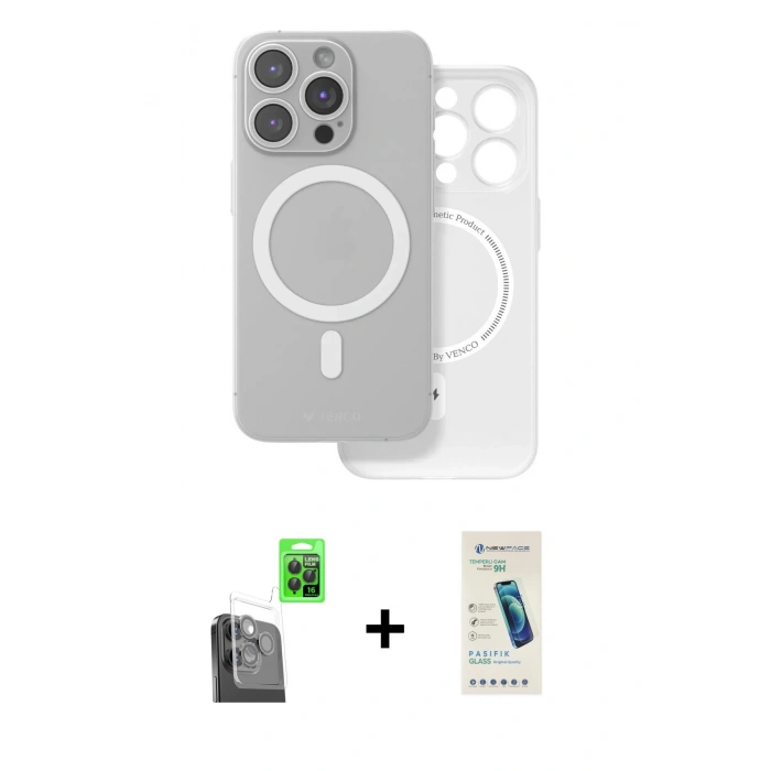 MARSİLYAN™- iPhone 16 Pro Kılıf Çekirdek Klasik - Şeffaf Pasifik Cam Ekran Koruyucu + Raze Metal Kamera Lens - SH