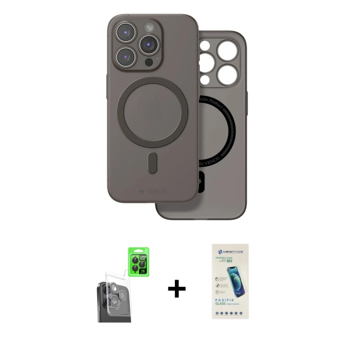 MARSİLYAN™- iPhone 16 Pro Kılıf Çekirdek Klasik - Şeffaf Pasifik Cam Ekran Koruyucu + Raze Metal Kamera Lens - SH