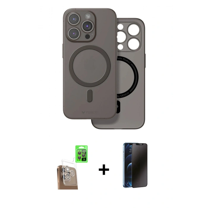 MARSİLYAN™- iPhone 16 Pro Kılıf Çekirdek Klasik - Siyah 3D Antistatik Hayalet Cam Ekran Koruyucu + Raze Metal Kamera Lens - CLTM
