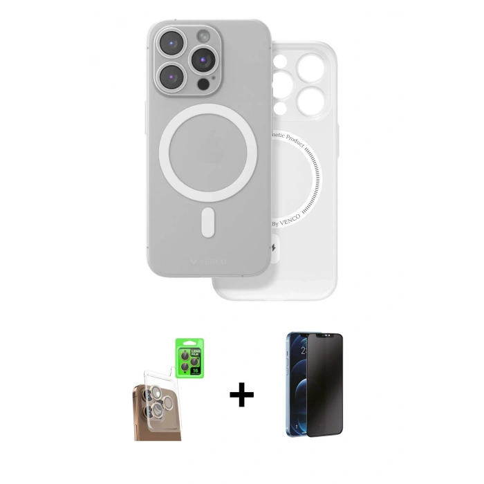 MARSİLYAN™- iPhone 16 Pro Kılıf Çekirdek Klasik - Siyah 3D Antistatik Hayalet Cam Ekran Koruyucu + Raze Metal Kamera Lens - CLTM