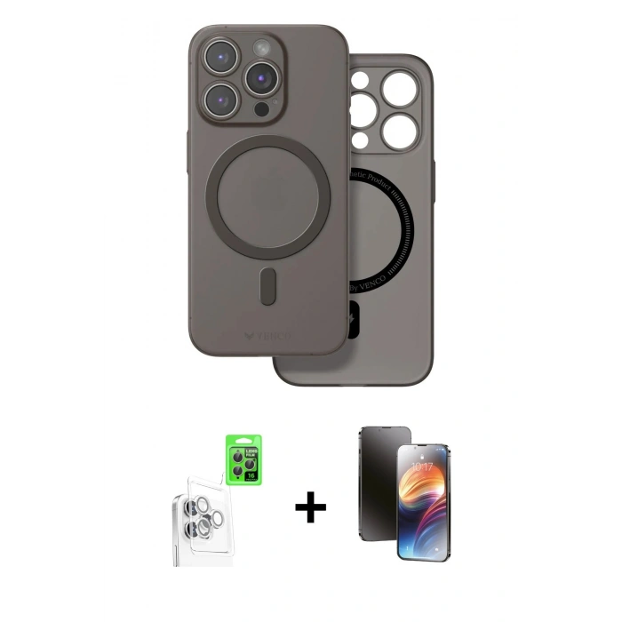 MARSİLYAN™- iPhone 16 Pro Kılıf Çekirdek Klasik - Siyah 3D Antistatik Mat Seramik Nano Ekran Koruyucu + Raze Metal Kamera Lens - BZ