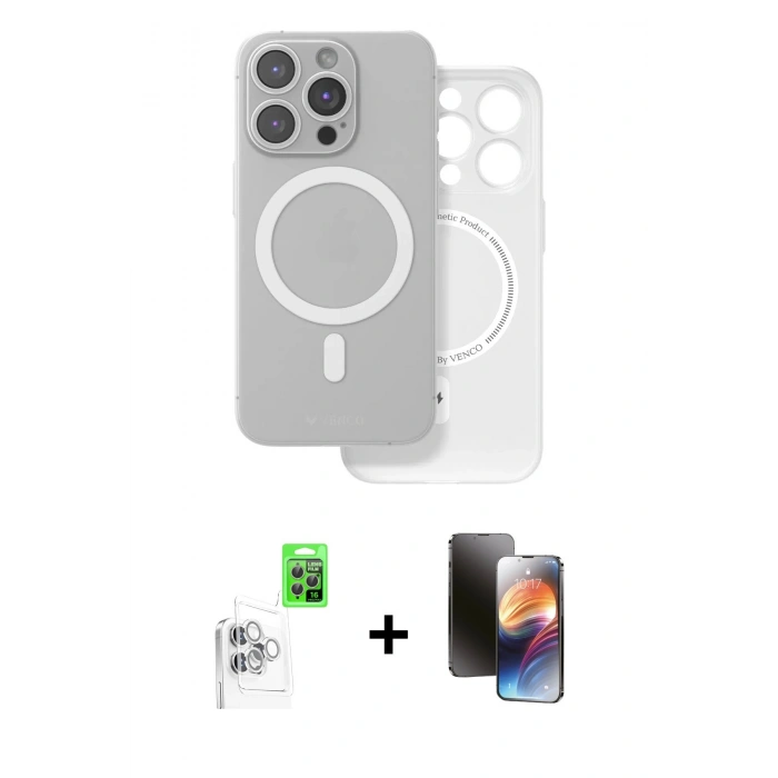 MARSİLYAN™- iPhone 16 Pro Kılıf Çekirdek Klasik - Siyah 3D Antistatik Mat Seramik Nano Ekran Koruyucu + Raze Metal Kamera Lens - BZ