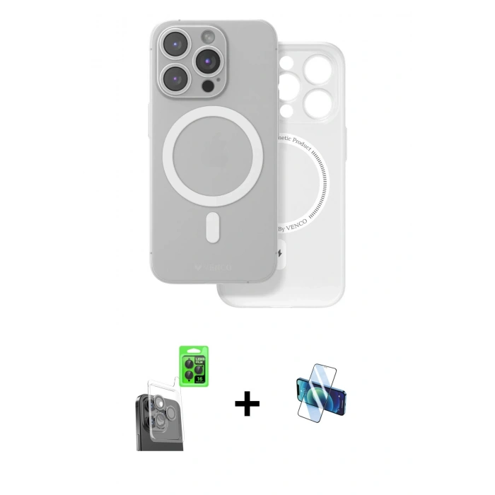 MARSİLYAN™- iPhone 16 Pro Kılıf Çekirdek Klasik - Siyah 3D Antistatik Seramik Nano Ekran Koruyucu + Raze Metal Kamera Lens - SH