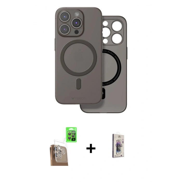 MARSİLYAN™- iPhone 16 Pro Kılıf Çekirdek Klasik - Siyah Bilvis 3D Cam Ekran Koruyucu + Raze Metal Kamera Lens - CLTM