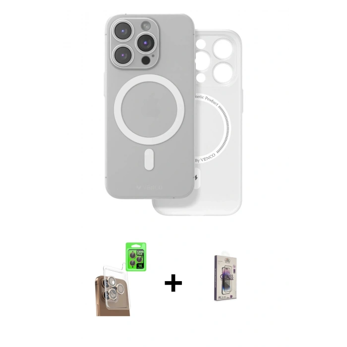 MARSİLYAN™- iPhone 16 Pro Kılıf Çekirdek Klasik - Siyah Bilvis 3D Cam Ekran Koruyucu + Raze Metal Kamera Lens - CLTM