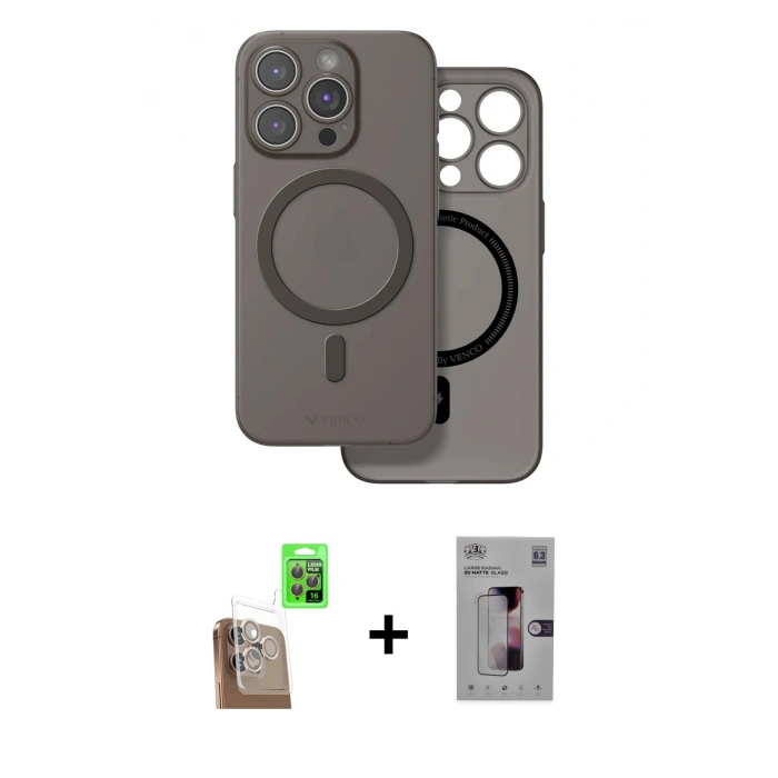 MARSİLYAN™- iPhone 16 Pro Kılıf Çekirdek Klasik - Siyah Bilvis 3D Mat Cam Ekran Koruyucu + Raze Metal Kamera Lens - CLTM